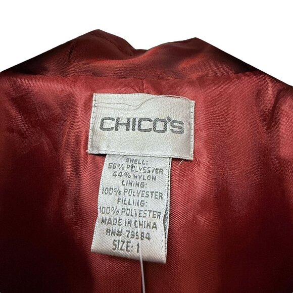 CHICOS Red Satin Shimmer Jacket Size Medium (Chicos 1) Zip Front Evening Holiday - Picture 4 of 9